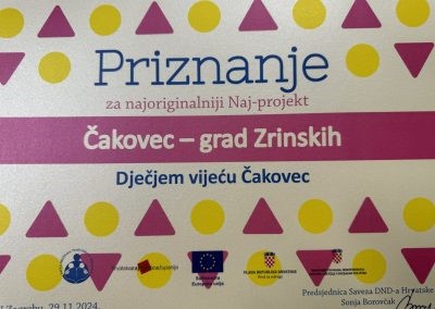 Projekt „Čakovec – grad Zrinskih“ Dječjeg vijeća Čakovca proglašen naj-projektom Hrvatske u 2023./2024. godini